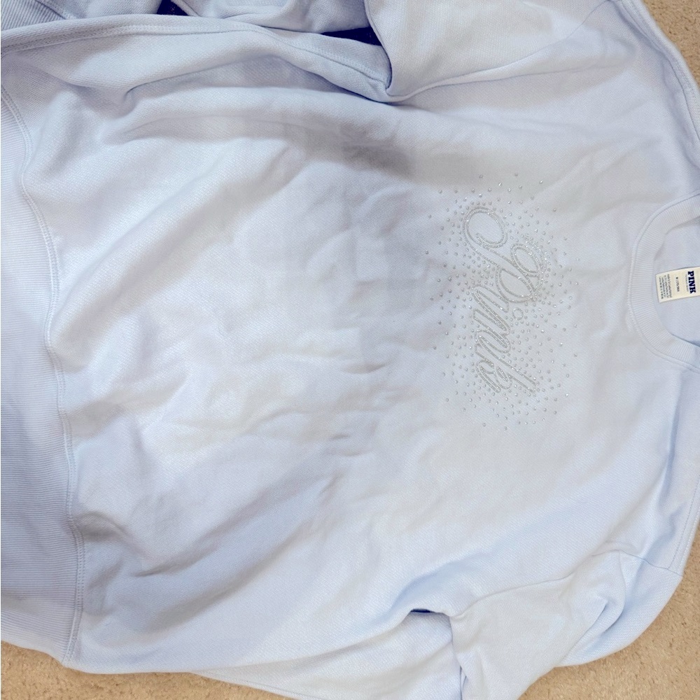 PINK Victoria's Secret Sweatshirt in Light Blue with Sparkling Logo